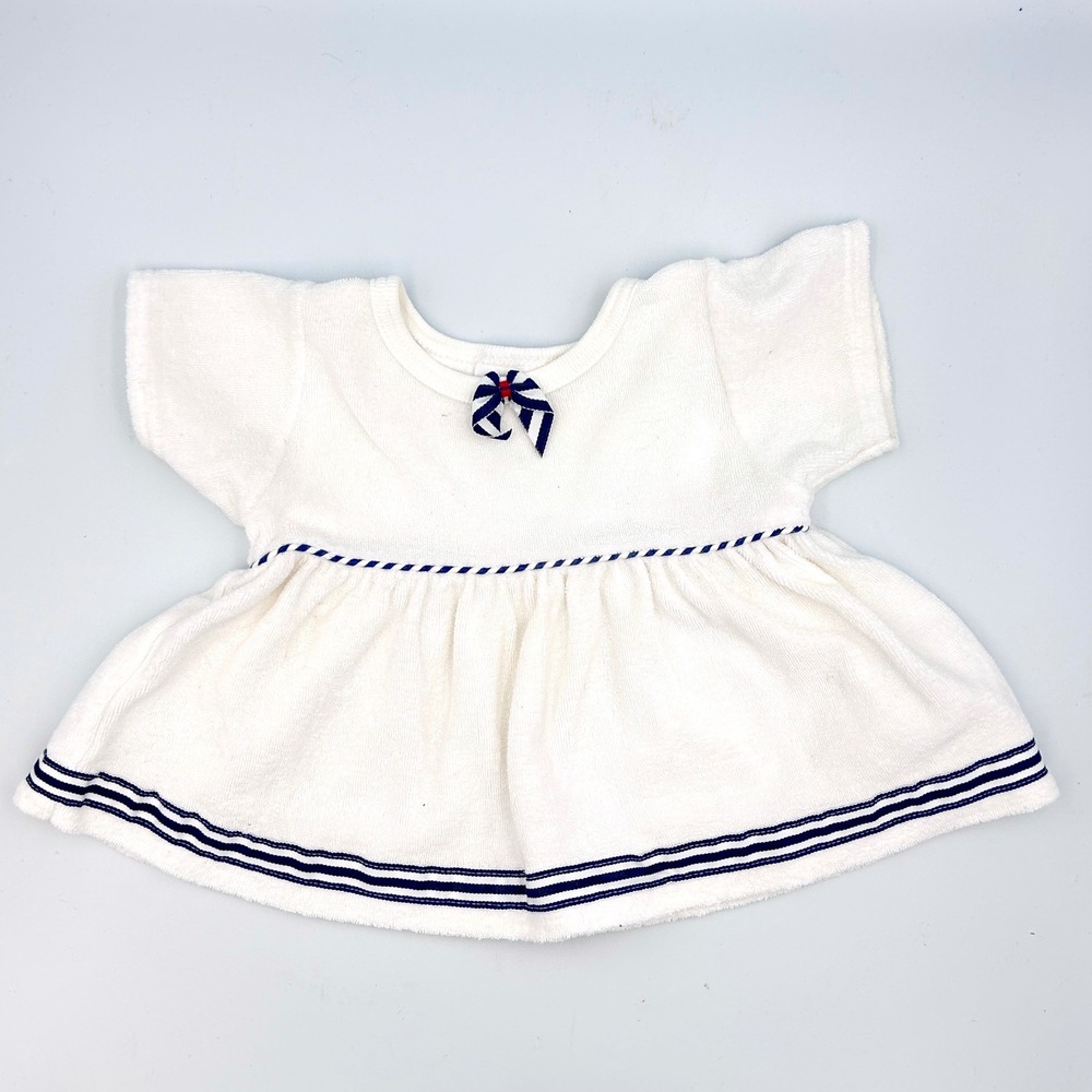 Vintage‎ Carters Baby Girl White Terry Cloth Sailor Dress Navy Stripe 3-6M